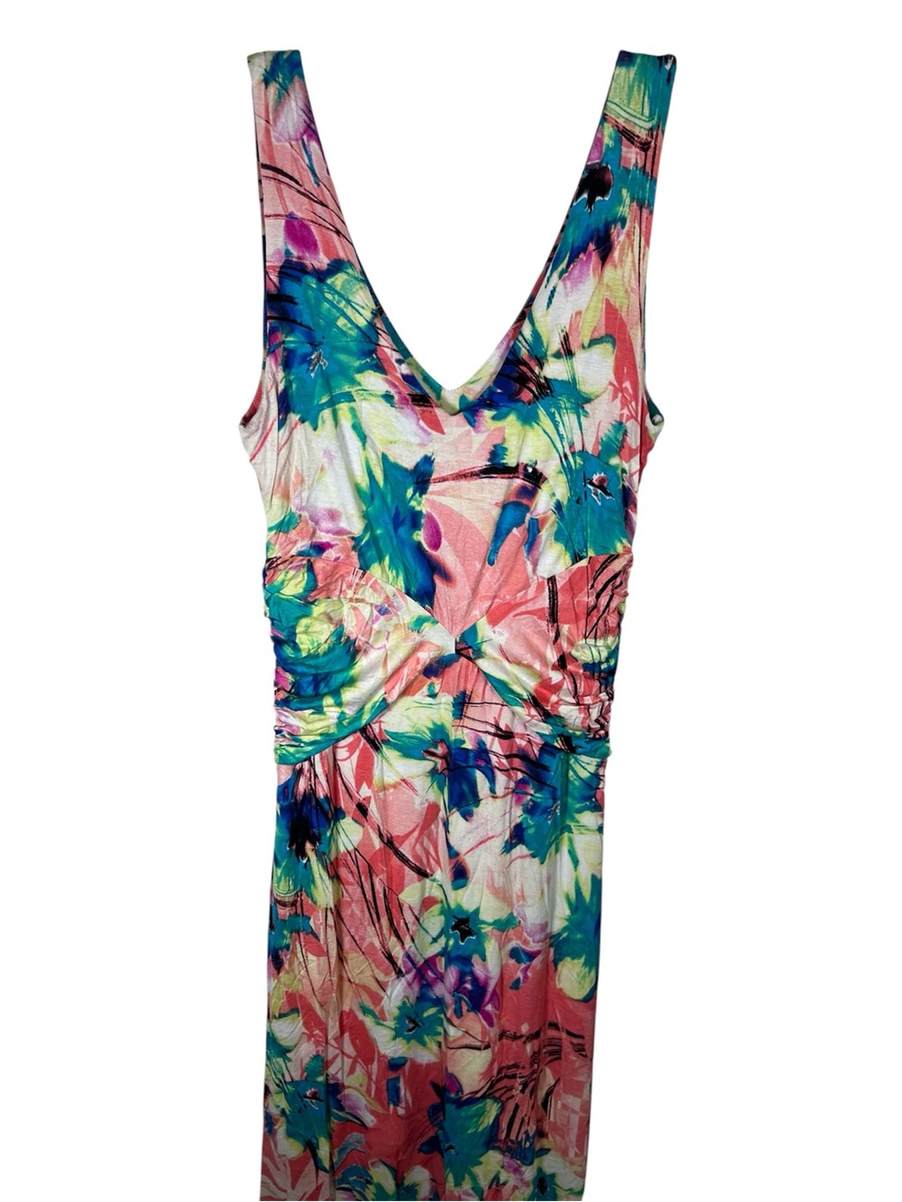 Multicolor Floral Tropical V-Neck Maxi Dress Size XL